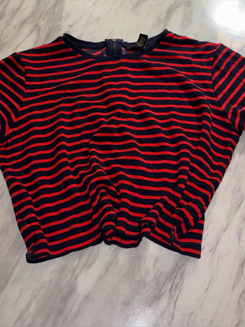 Forever 21 Navy and Red Striped Classy Cropped Shirt